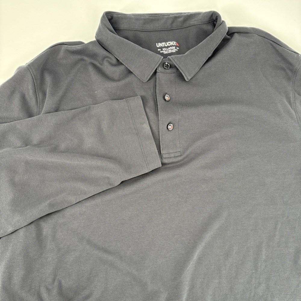 UNTUCKit Men's Polo Shirt 2XL Black 100% Cotton Long Sleeve Casual Collared